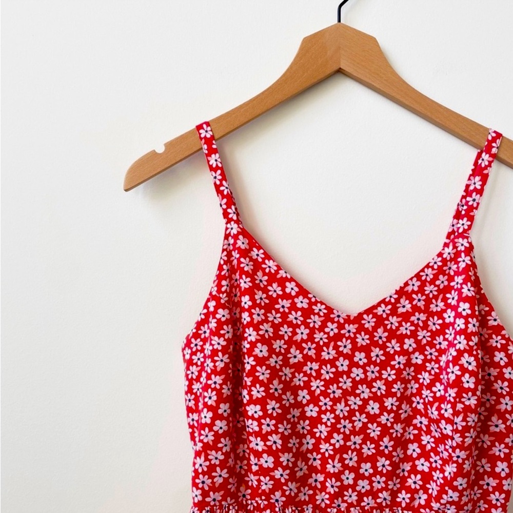 Old Navy Fit & Flare Cami Midi Dress in Red Ditsy Floral Size Small
